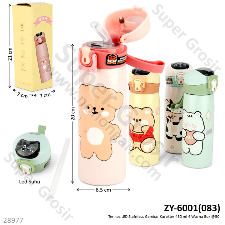 Termos LED Stainless Gambar Karakter 450 ml 4 Warna Box @50