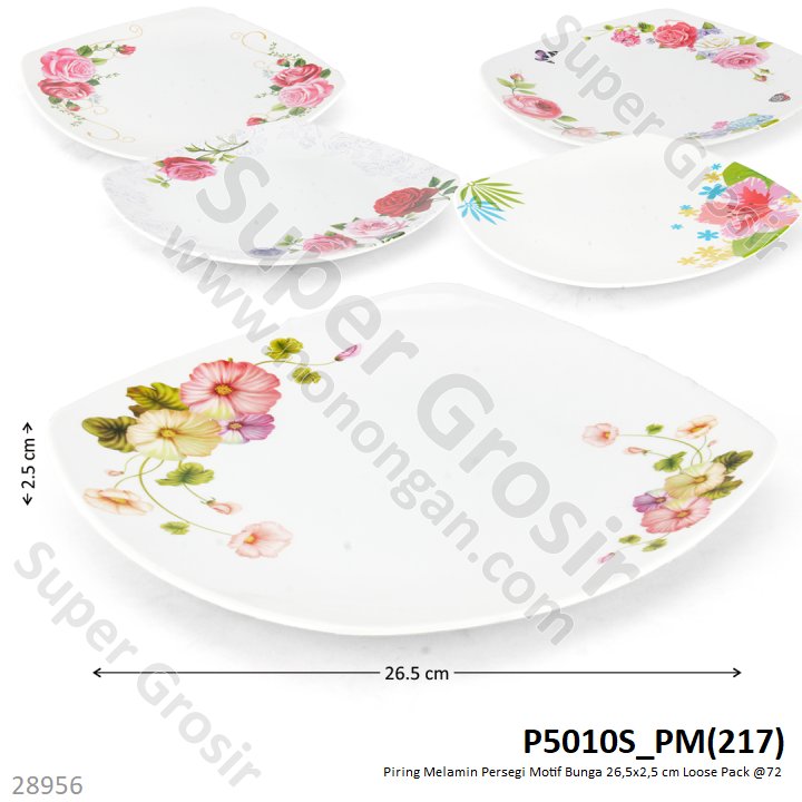 Piring Melamin Persegi Motif Bunga 26,5x2,5 cm Loose Pack @72
