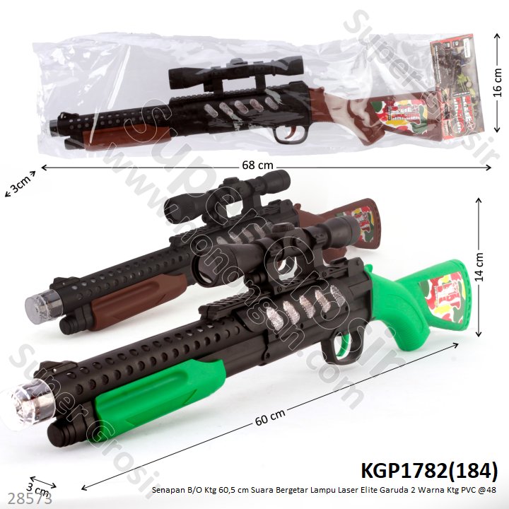 Senapan B/O Bergetar Suara Lampu Laser 61 cm Elite Garuda 2 Warna Ktg PVC @48