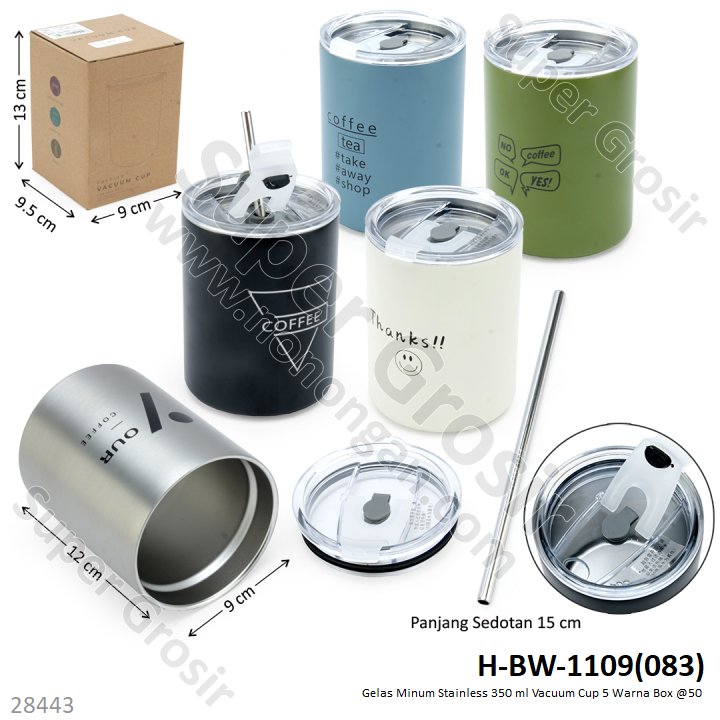 Gelas Minum Stainless 350 ml Vacuum Cup 5 Warna Box @50