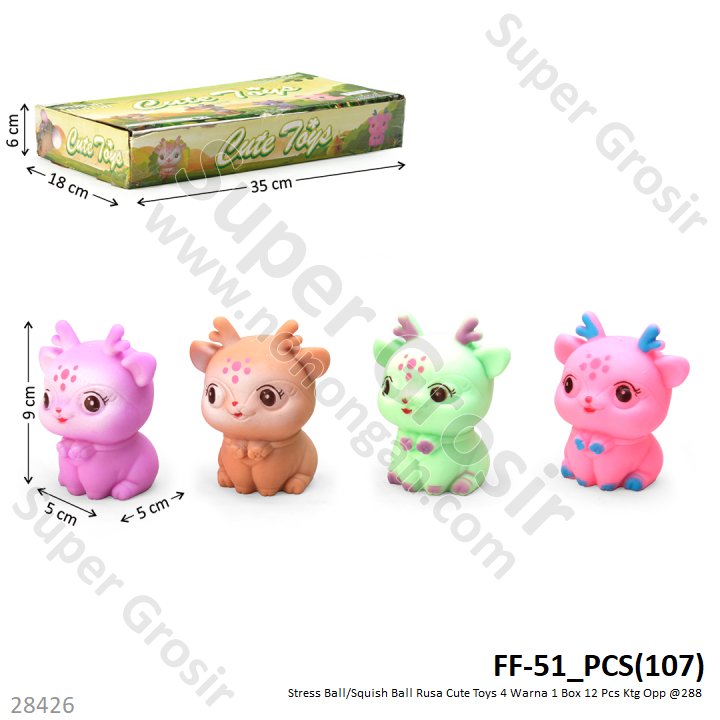 Squishy Rusa Cute Toys 4 Warna 1 Box 12 Pcs Ktg Opp @288