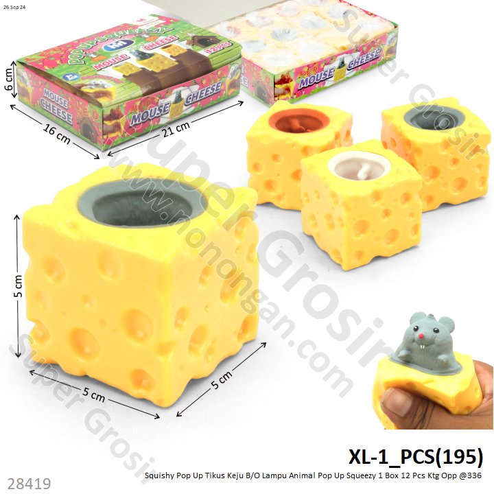 Squishy Pop Up Lampu LED Tikus Keju Animal Pop Up Squeezy 1 Box 12 Pcs Ktg Opp @336