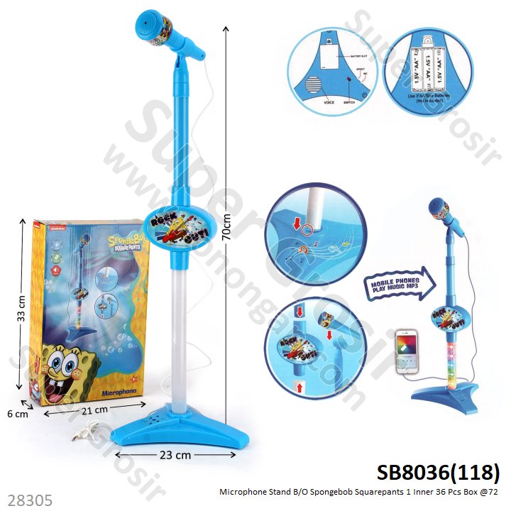 Microphone Stand Spongebob Squarepants B/O Suara Lampu Konek HP 1 Inner 36 Pcs Box @72