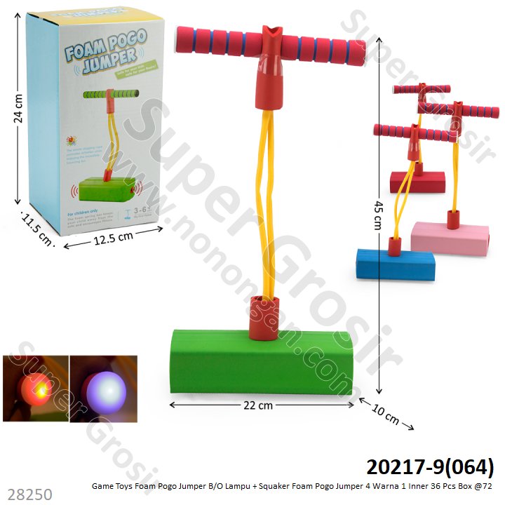 Game Toys Foam Pogo Jumper B/O Lampu + Squeaker Foam Pogo Jumper 4 Warna 1 Inner 36 Pcs Box @72