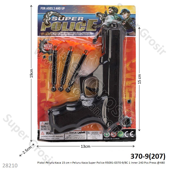 Pistol Peluru Kaca Set Peluru 3 Pcs 15 cm Super Police 1 Inner 240 Pcs Press @480
