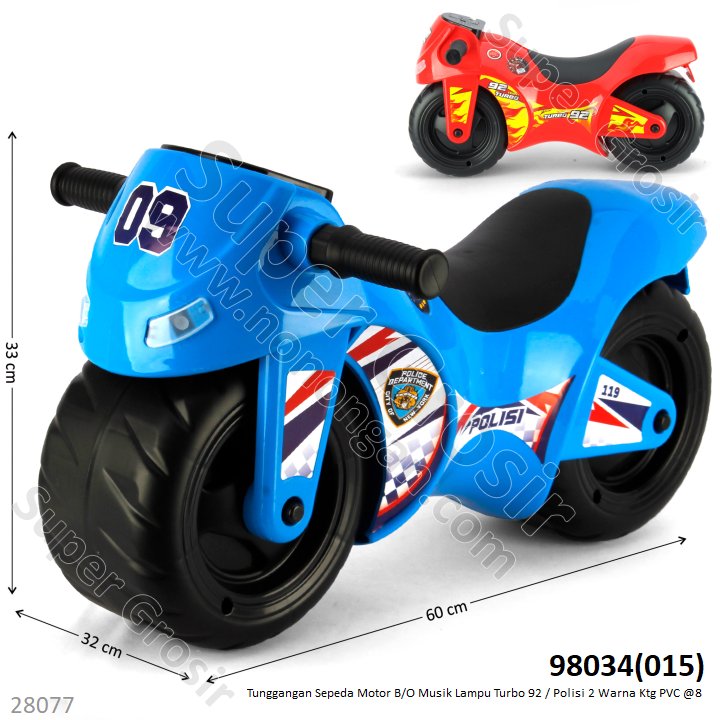 Tunggangan Sepeda Motor B/O Musik Lampu Turbo 92 / Polisi 2 Warna Ktg PVC @8