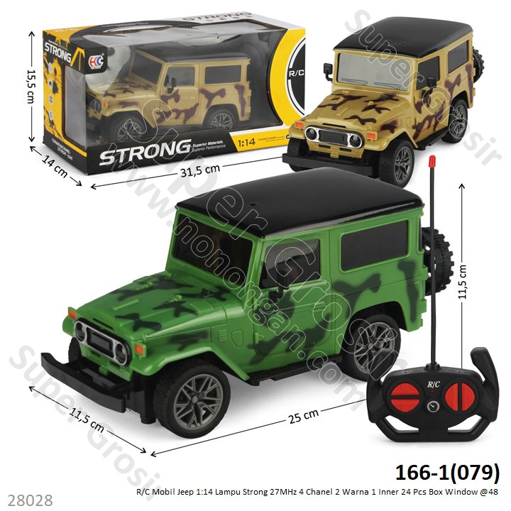 R/C Mobil Jeep Hard Top 1:14 Lampu Strong 25 cm 27 MHz 4 Channel 2 Warna 1 Inner 24 Pcs Box Window @48