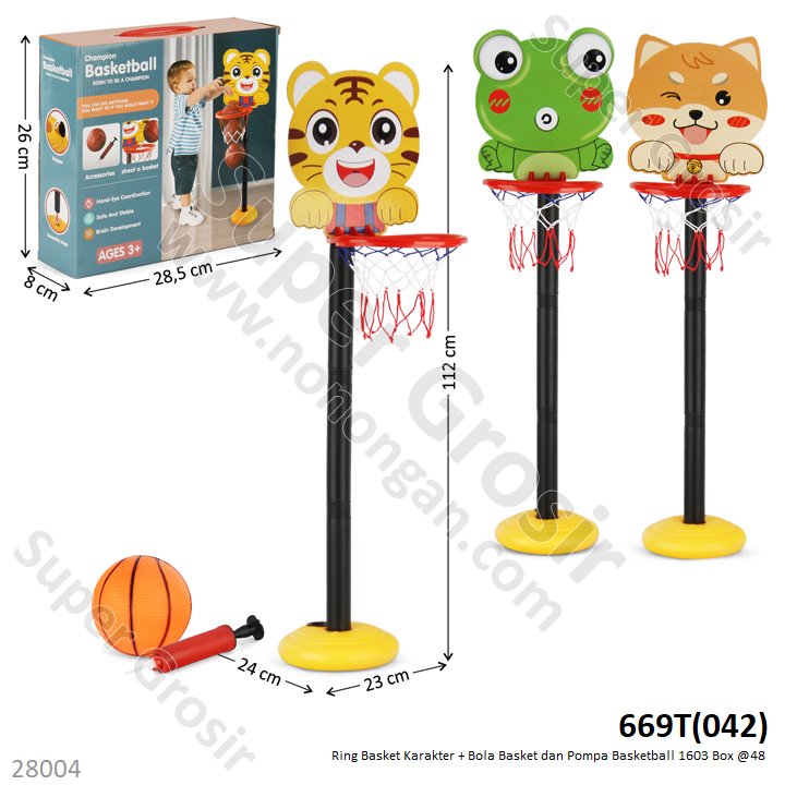 Ring Basket Set Karakter Tiang 112 cm + Bola Basket dan Pompa Basketball 1603 Box @48