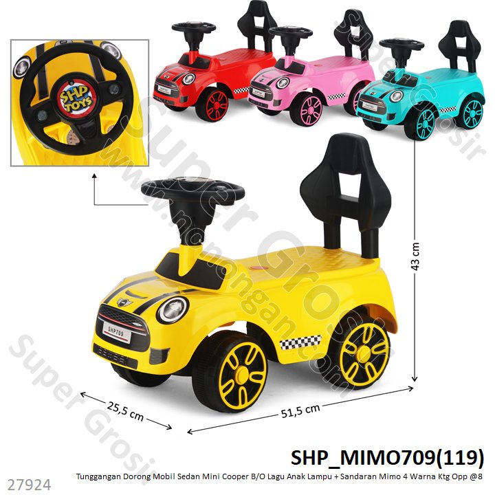 Tunggangan Dorong Mobil Sedan Mini Cooper B/O Musik Lagu Anak Lampu + Sandaran Mimo 4 Warna Ktg Opp @8