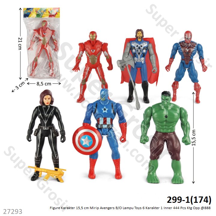 Action Figure Avengers 15,5 cm B/O Lampu Toys 6 Karakter 1 Inner 444 Pcs Ktg Opp @888