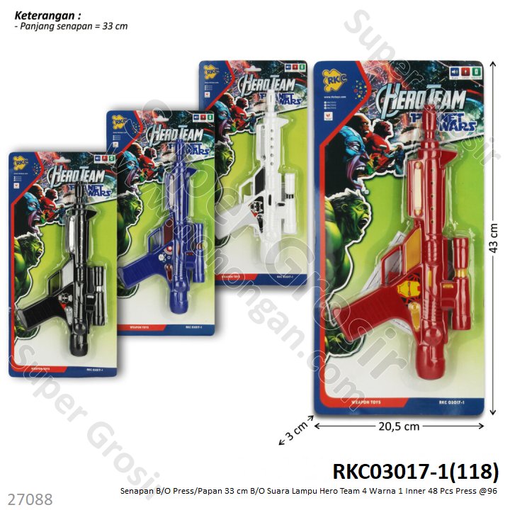 Pistol Avengers 33 cm B/O Suara Lampu Hero Team 4 Warna 1 Inner 48 Pcs Press @96