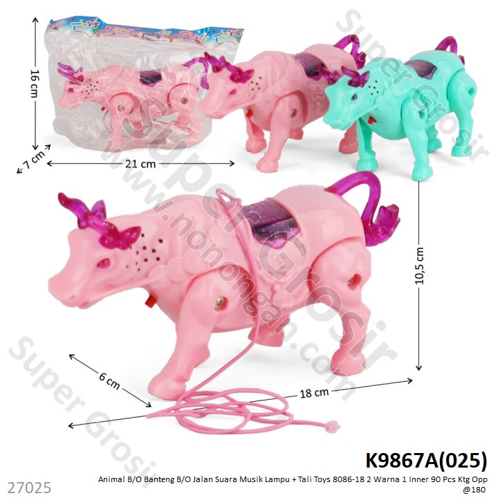 Hewan Banteng + Tali B/O Jalan Suara Musik Lampu Toys 8086-18 2 Warna 1 Inner 90 Pcs Ktg Opp @180