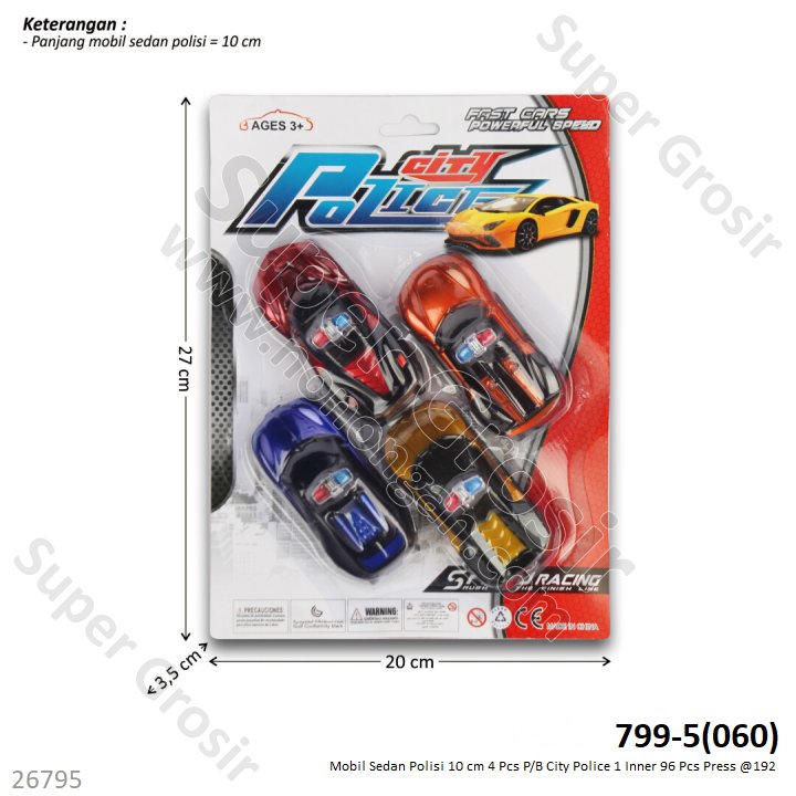 Mobil Polisi 10 cm 4 Pcs P/B City Police 1 Inner 96 Pcs Press @192