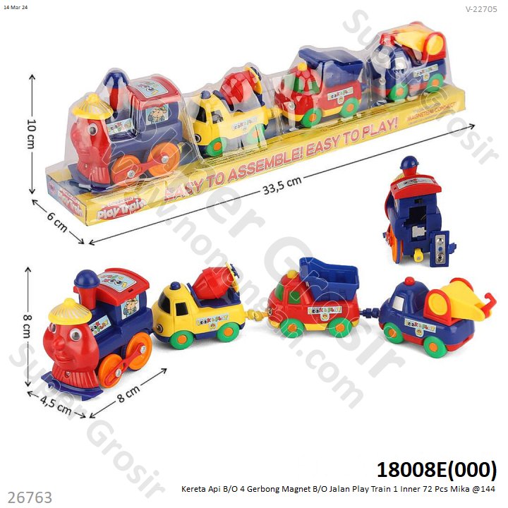 Kereta Api 4 Gerbong Magnet B/O Jalan Play Train 1 Inner 72 Pcs Box Mika @144