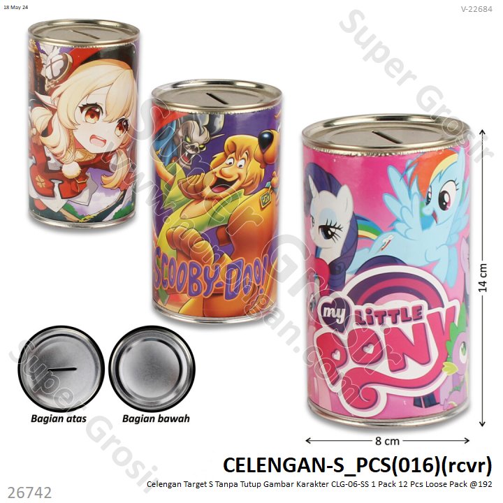 Celengan Target S Tanpa Tutup Gambar Karakter CLG-08-S 1 Pack 12 Pcs Loose Pack @168