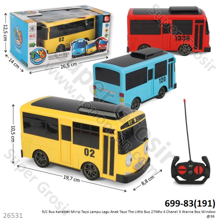 R/C Bus Tayo Lagu Anak Lampu Tayo The Little Bus 27 Mhz 4 Channel 1 Ikat 3 Pcs Box Window @36