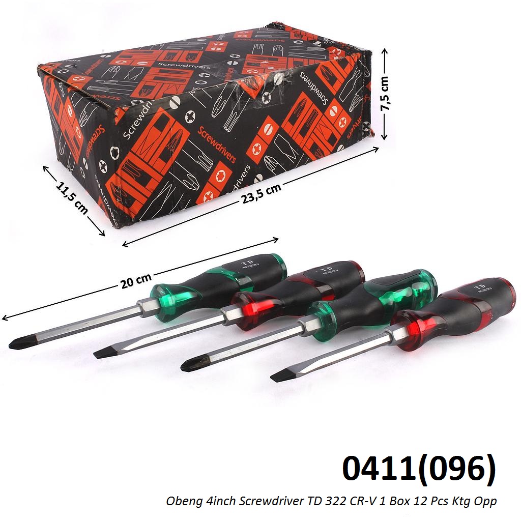 Obeng Magnet 4 Inch Screwdriver TD 322 CR-V 1 Box 12 Pcs Ktg Opp @240