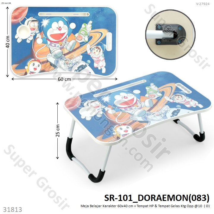 Meja Belajar Karakter 60x40 cm + Tempat HP &amp; Tempat Gelas Ktg Shrink @10