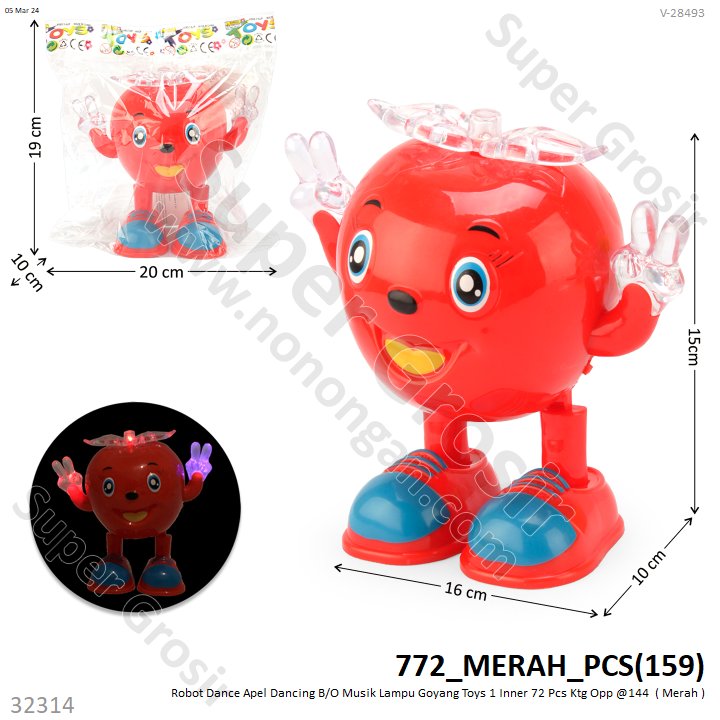 Robot Dance Apel Dancing B/O Musik Lampu Toys 1 Inner 72 Pcs Ktg Opp @144