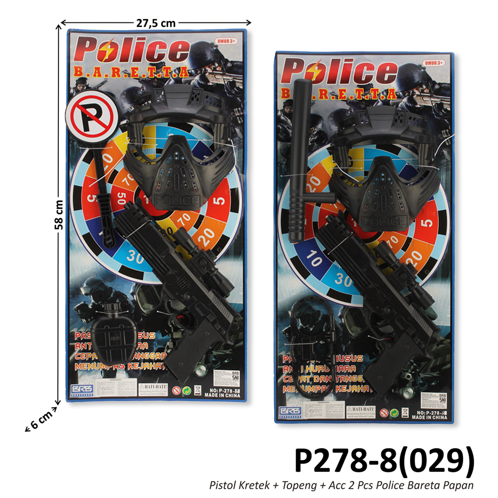 Pistol Kretek + Topeng + Acc 2 Pcs Police Baretta Papan @48