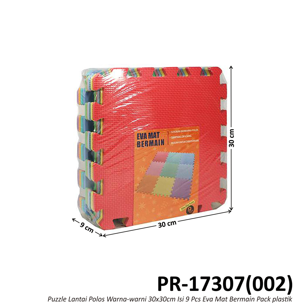 Matras Puzzle Lantai 30x30 cm 9 Pcs Polos Warna-Warni Eva Mat Bermain Pack Plastik @30