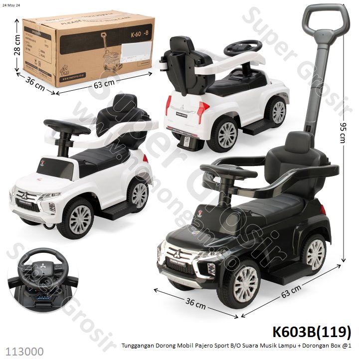 Tunggangan Dorong Mobil Pajero Sport + Pengaman B/O Musik Suara Lampu Box @1