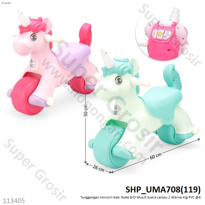 Tunggangan Unicorn Kaki Roda B/O Musik Suara Lampu Ktg PVC @6
