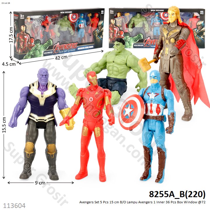Action Figure Avengers 15 cm 5 Pcs B/O Lampu 1 Inner 36 Pcs Box Window @72