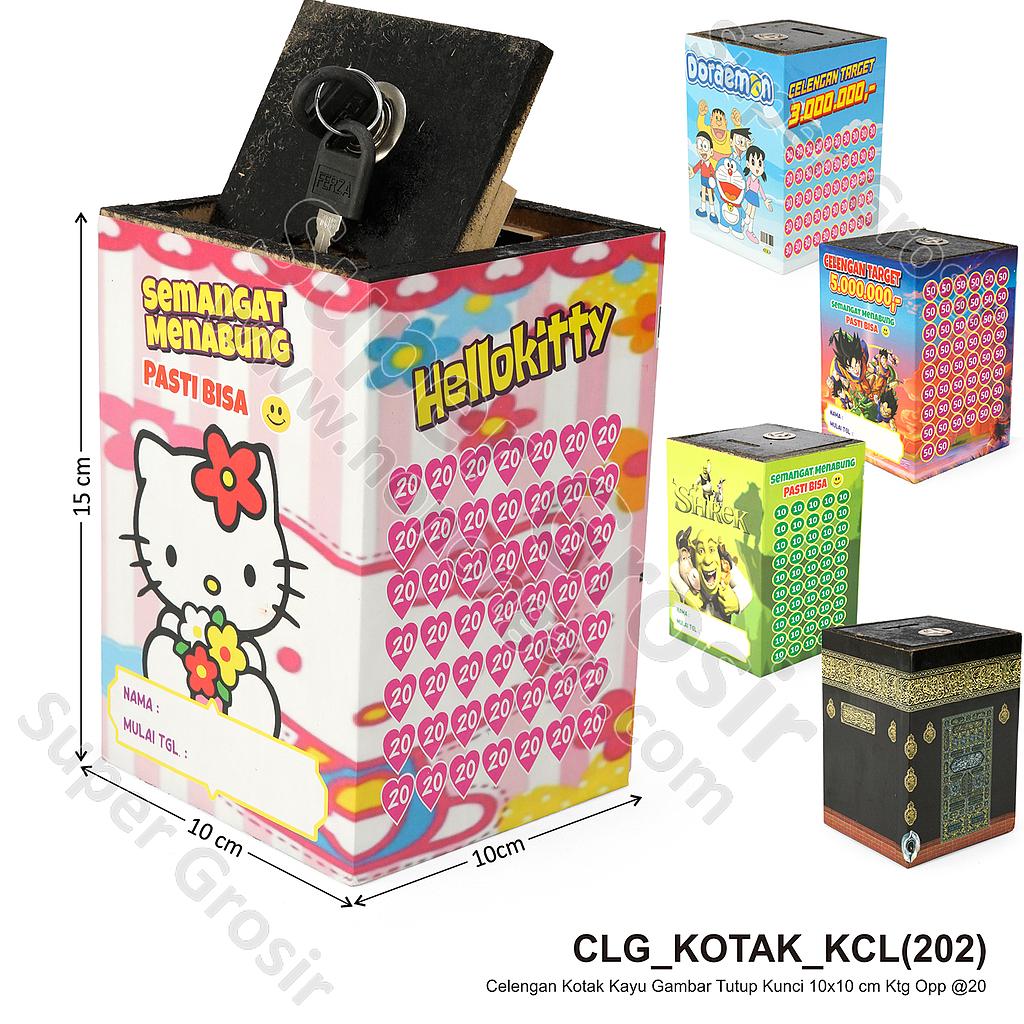Celengan Kotak Kayu Gambar Tutup Kunci 10x10 cm Ktg Opp @20