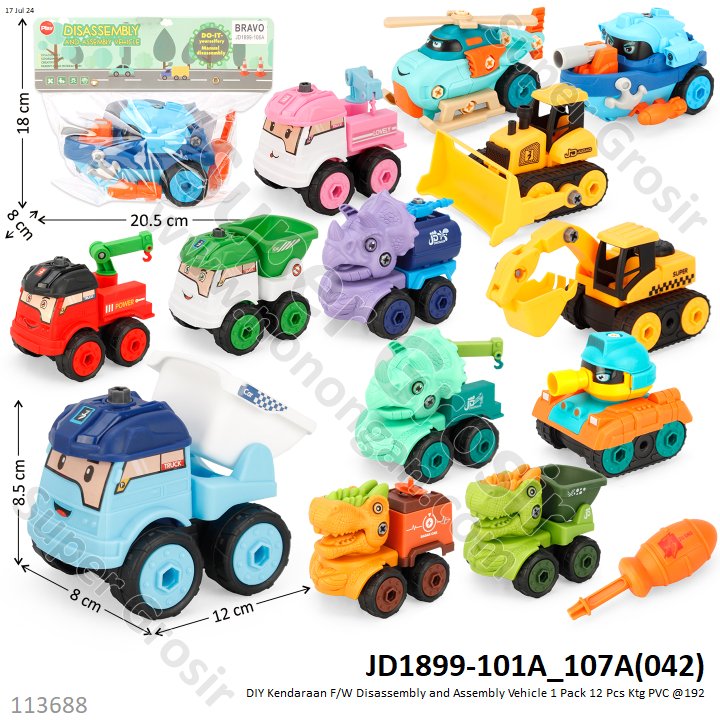 Kendaraan DIY F/W Disassembly and Assembly Vehicle 1 Pack 12 Pcs Ktg PVC @192