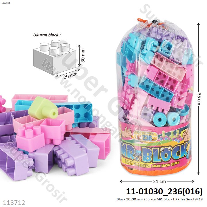 Block 30x30 mm 236 Pcs MR. Block HKR Tas Serut @18