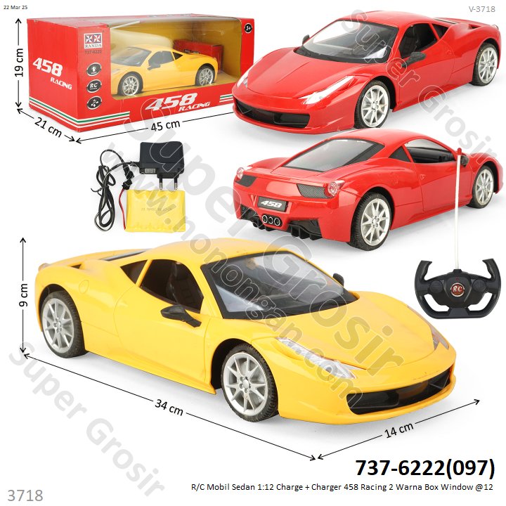 R/C Mobil Sedan 1:12 Charge + Charger 458 Racing 2 Warna Box Window @12