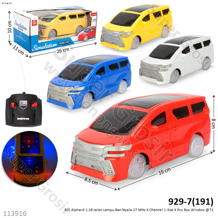 (OBRAL) R/C Mobil Alphard 1:18 Jalan Lampu Ban Nyala 27 MHz 4 Channel 1 Ikat 4 Pcs Box Window @72