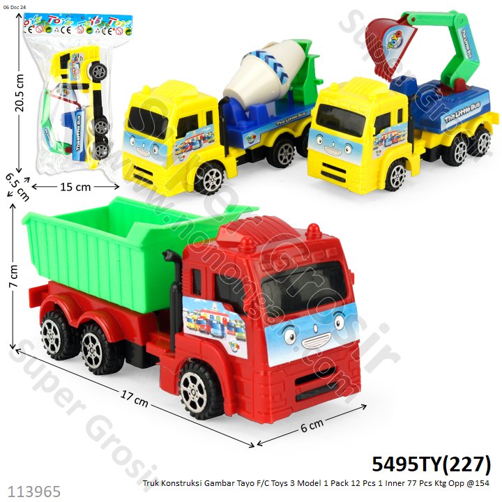Truk Konstruksi Excavator / Dump / Molen Tayo F/C Toys 3 Model 1 Pack 6 Pcs 1 Inner 77 Pcs Ktg Opp @154