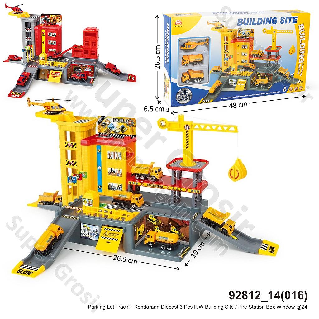 Parking Lot Track Konstruksi / Damkar Set Diecast Kendaraan 3 Pcs Skala Hot Wheels F/W Building Site / Fire Station Box Window @24