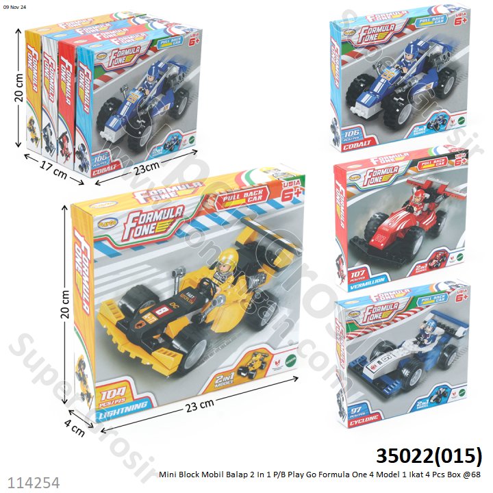 Mini Block Mobil Balap 2 In 1 P/B Play Go Formula One 4 Model 1 Ikat 4 Pcs Box @68