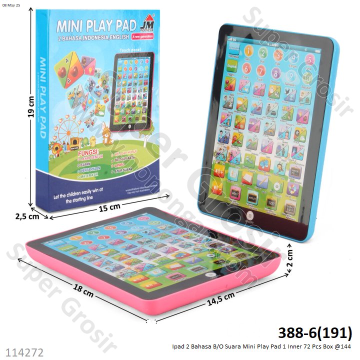 Mainan Edukasi Ipad 2 Bahasa B/O Suara Mini Play Pad 1 Inner 72 Pcs Box @144