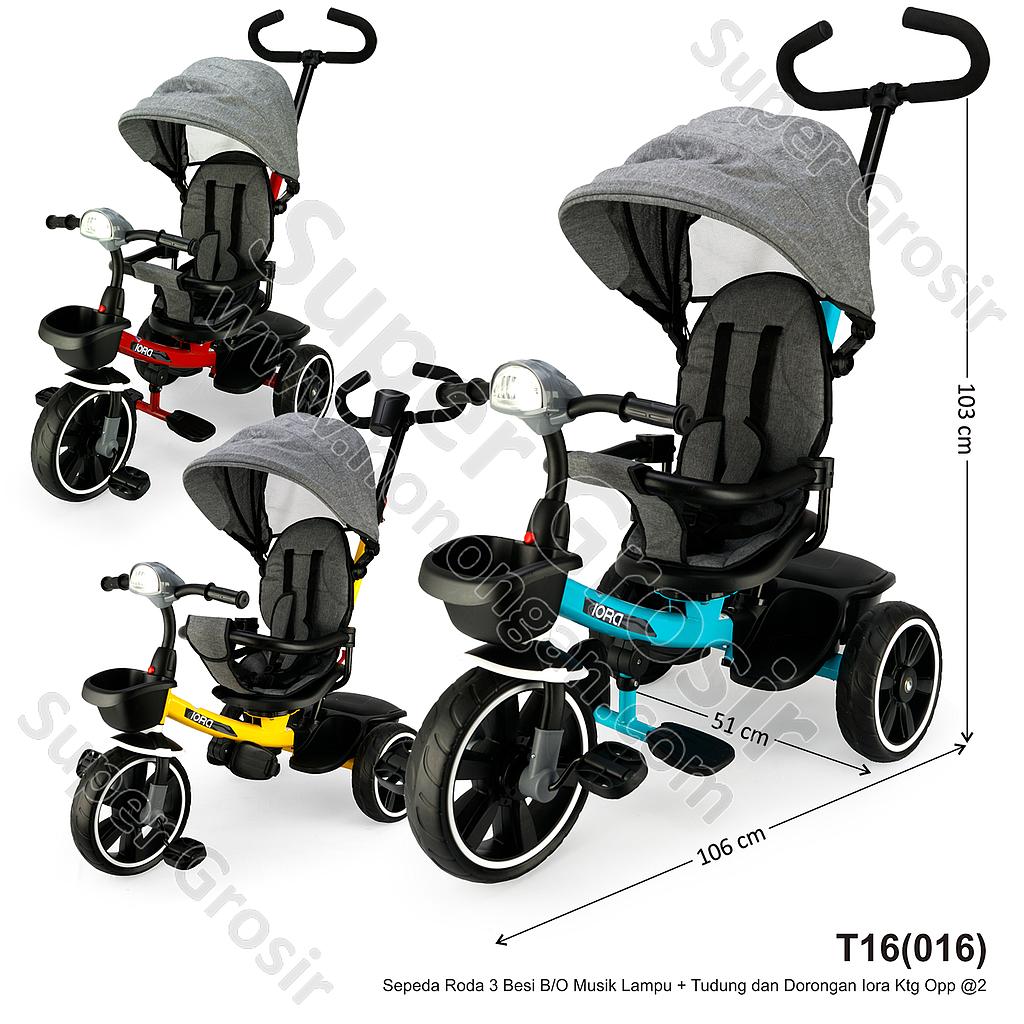 Sepeda Roda 3 Besi B/O Musik Lampu + Tudung dan Dorongan Iora Ktg Opp @2