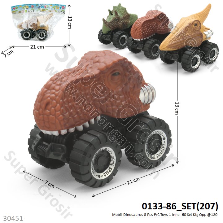 Mobil Kepala Dinosaurus F/C Toys 1 Pack 3 Pcs 1 Inner 180 Pcs Ktg Opp @360