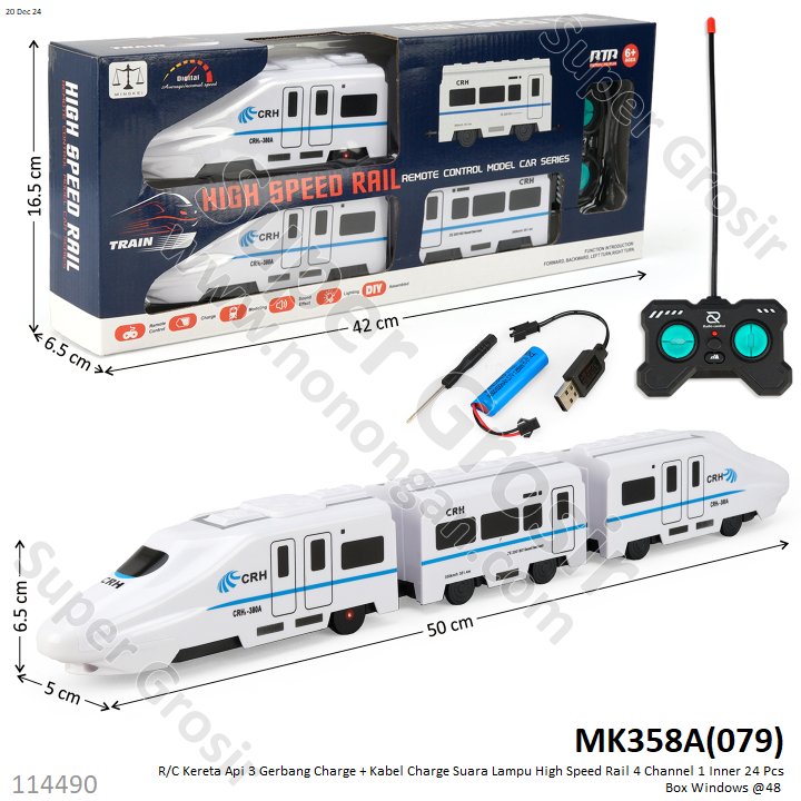 R/C Kereta Api 3 Gerbong Charge + Kabel Charge Suara Lampu High Speed Rail 4 Channel 1 Inner 24 Pcs Box Windows @48