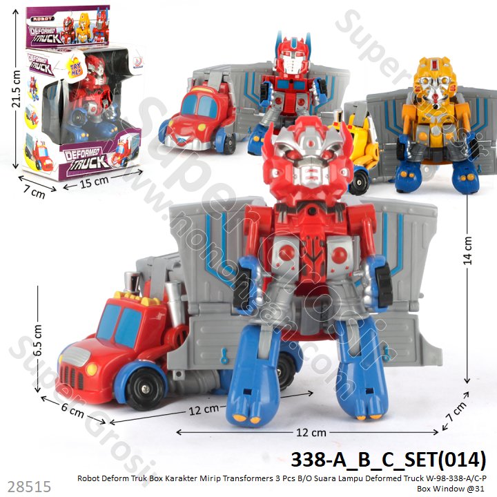 Robot Transformer Deform Truk Kontainer B/O Suara Lampu Deformed Truck W-98-338-A/C-P 1 Set 3 Pcs Box Window @93