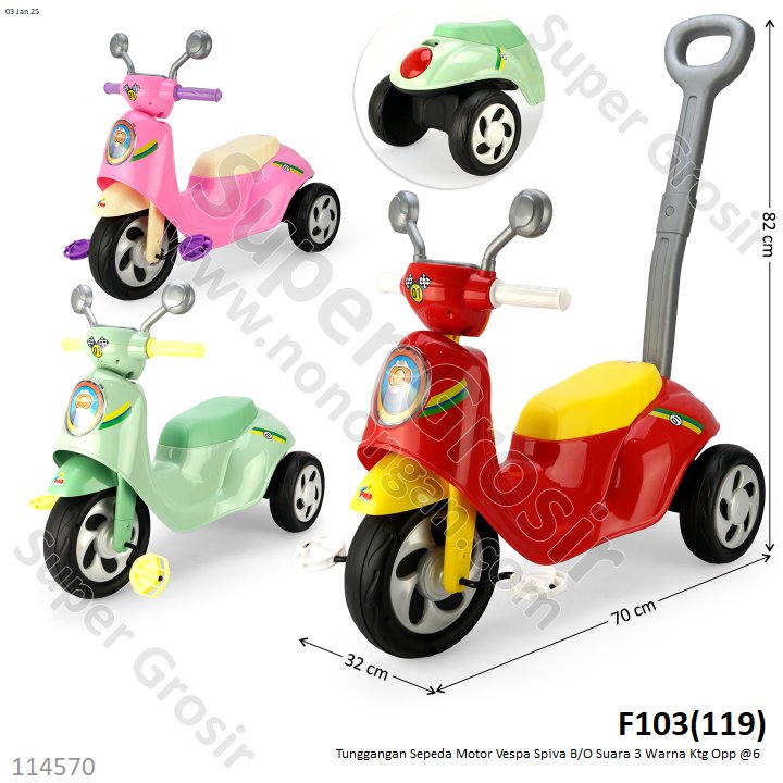 Tunggangan Sepeda Roda 3 Motor Vespa Spiva B/O Suara Koli @1