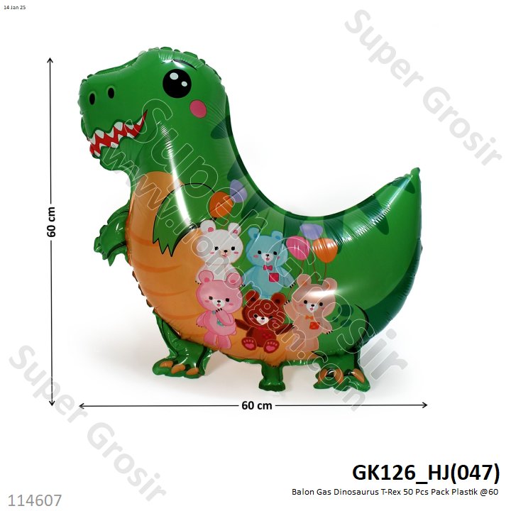 Balon Gas Dinosaurus T-Rex 50 Pcs Pack Plastik @60