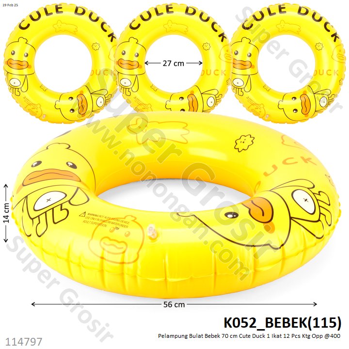 Pelampung Bulat Bebek 70 cm Cute Duck 1 Ikat 12 Pcs Ktg Opp @400