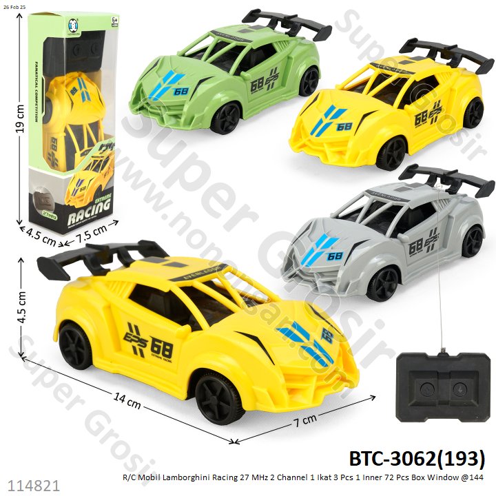 R/C Mobil Sedan Lamborghini Racing 27 MHz 2 Channel 1 Ikat 3 Pcs 1 Inner 72 Pcs Box Window @144