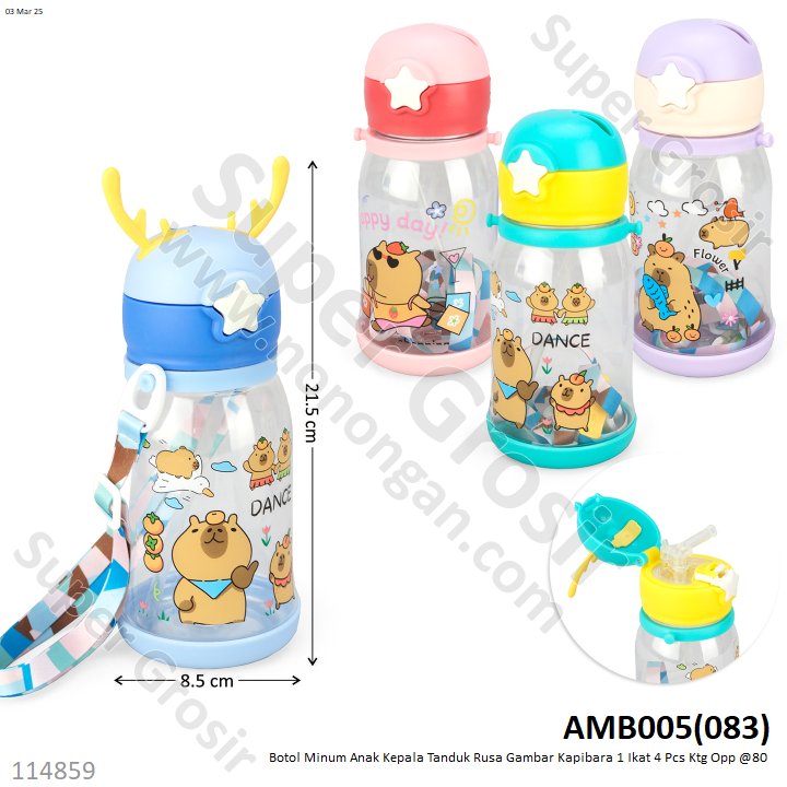 Botol Minum Anak Kepala Tanduk Rusa Gambar Kapibara 1 Ikat 4 Pcs Ktg Opp @80