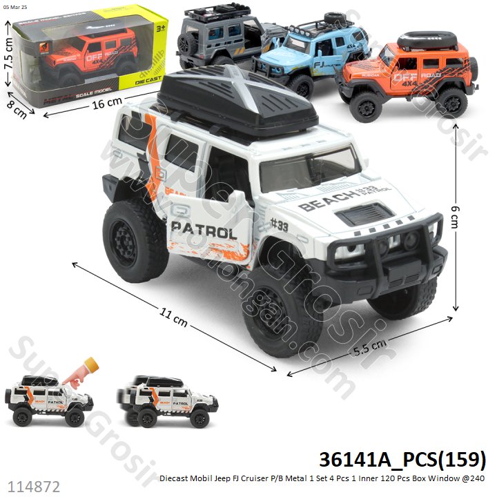 Diecast Mobil Jeep FJ Cruiser P/B Metal 1 Set 4 Pcs 1 Inner 120 Pcs Box Window @240