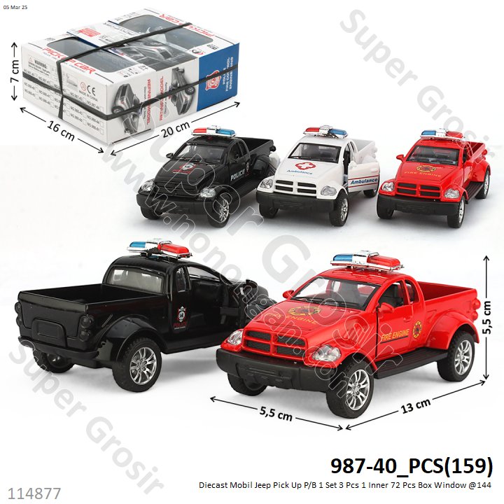 Diecast Mobil Jeep Pick Up 1:32 P/B Pick Up Car 1 Set 3 Pcs 1 Inner 72 Pcs Box Window @144
