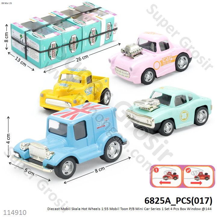 Diecast Mobil Skala Hot Wheels 1:55 Mobil Toon P/B Mini Car Series 1 Set 4 Pcs Box Window @144