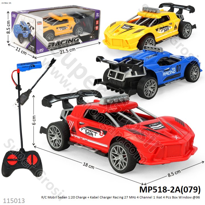 R/C Mobil Sedan 1:20 Charge + Kabel Charger Racing 27 MHz 4 Channel 1 Ikat 4 Pcs Box Window @96
